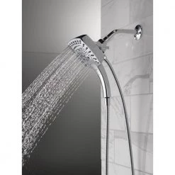 Delta In2ition 5-Spray Patterns 2.5 GPM 5.25 in. Wall Mount Dual Shower Heads with H2Okinetic in Lumicoat Chrome -Bathroom Faucets Store lumicoat chrome delta dual shower heads 58474 pr25 44 1000