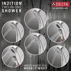 Delta In2ition 5-Spray Patterns 2.5 GPM 5.25 in. Wall Mount Dual Shower Heads with H2Okinetic in Lumicoat Chrome -Bathroom Faucets Store lumicoat chrome delta dual shower heads 58474 pr25 c3 1000