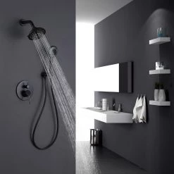 Flynama Single-Handle 1- -Spray Rain Pressure Balanced Wall Mounted Shower Faucet with Handheld in Matt Black (Valve Included) -Bathroom Faucets Store matt black flynama shower faucets rb rcs81008mb 40 1000
