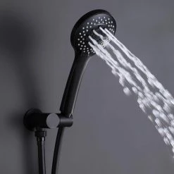 Flynama Single-Handle 1- -Spray Rain Pressure Balanced Wall Mounted Shower Faucet with Handheld in Matt Black (Valve Included) -Bathroom Faucets Store matt black flynama shower faucets rb rcs81008mb fa 1000