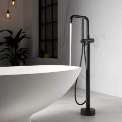 ROSWELL Delara Single-Handle Freestanding Tub Faucet with Hand Shower in Matte Black -Bathroom Faucets Store matt black roswell claw foot tub faucets 809215 btf mb 1f 1000