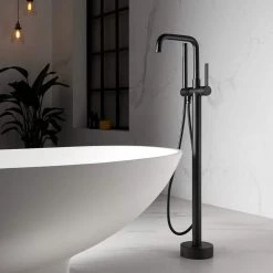 ROSWELL Delara Single-Handle Freestanding Tub Faucet with Hand Shower in Matte Black -Bathroom Faucets Store matt black roswell claw foot tub faucets 809215 btf mb 4f 1000