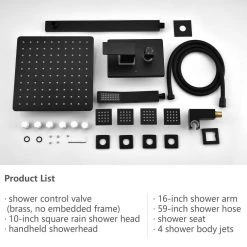Satico Modern 4-Body Jet Shower Kit 3-Spray 10 in. Square Rain Shower Head with Hand Shower in Matt Black (Valve Included) -Bathroom Faucets Store matt black satico wall bar shower kits bm01115b 1f 1000