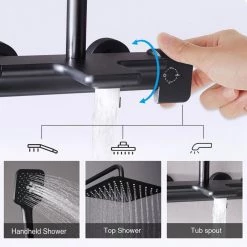 Toject Dinar 3-Spray Patterns with 1.8 GPM 9.8 in. Wall Mount Dual Shower Heads with Handheld Shower in Matte Black -Bathroom Faucets Store matt black toject dual shower heads dr 200 1f 1000