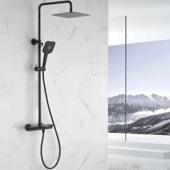 Toject Dinar 3-Spray Patterns with 1.8 GPM 9.8 in. Wall Mount Dual Shower Heads with Handheld Shower in Matte Black -Bathroom Faucets Store matt black toject dual shower heads dr 200 31 1000