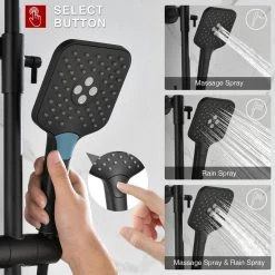 Toject Dinar 3-Spray Patterns with 1.8 GPM 9.8 in. Wall Mount Dual Shower Heads with Handheld Shower in Matte Black -Bathroom Faucets Store matt black toject dual shower heads dr 200 4f 1000