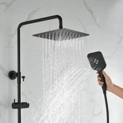 Toject Dinar 3-Spray Patterns with 1.8 GPM 9.8 in. Wall Mount Dual Shower Heads with Handheld Shower in Matte Black -Bathroom Faucets Store matt black toject dual shower heads dr 200 66 1000