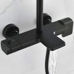 Toject Dinar 3-Spray Patterns with 1.8 GPM 9.8 in. Wall Mount Dual Shower Heads with Handheld Shower in Matte Black -Bathroom Faucets Store matt black toject dual shower heads dr 200 77 1000