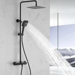 Toject Dinar 3-Spray Patterns with 1.8 GPM 9.8 in. Wall Mount Dual Shower Heads with Handheld Shower in Matte Black -Bathroom Faucets Store matt black toject dual shower heads dr 200 a0 1000