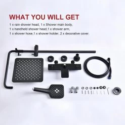 Toject Dinar 3-Spray Patterns with 1.8 GPM 9.8 in. Wall Mount Dual Shower Heads with Handheld Shower in Matte Black -Bathroom Faucets Store matt black toject dual shower heads dr 200 d4 1000