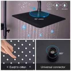 Toject Dinar 3-Spray Patterns with 1.8 GPM 9.8 in. Wall Mount Dual Shower Heads with Handheld Shower in Matte Black -Bathroom Faucets Store matt black toject dual shower heads dr 200 fa 1000