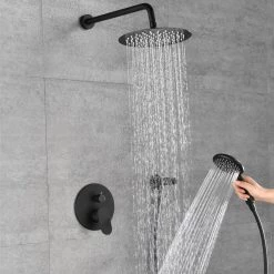 Toject Vision 5-Spray Patterns with 1.8 GPM 9.8 in. Wall Mount Dual Shower Heads with Handheld Shower in Matte Black -Bathroom Faucets Store matt black toject dual shower heads vs 200 66 1000