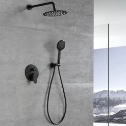Toject Vision 5-Spray Patterns with 1.8 GPM 9.8 in. Wall Mount Dual Shower Heads with Handheld Shower in Matte Black -Bathroom Faucets Store matt black toject dual shower heads vs 200 76 1000