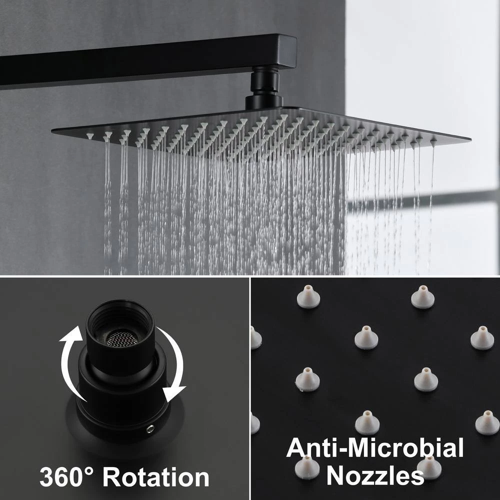 Aurora Decor Pomelo Single-Handle 3-Spray Shower Faucet with 10 in. Wall Mount Shower Head in Matte Black (Valve Included) 5 Aurora Decor Pomelo Single-Handle 3-Spray Shower Faucet with 10 in. Wall Mount Shower Head in Matte Black (Valve Included) - Image 5