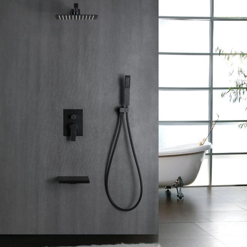 Aurora Decor Pomelo Single-Handle 3-Spray Shower Faucet with 10 in. Wall Mount Shower Head in Matte Black (Valve Included) 9 Aurora Decor Pomelo Single-Handle 3-Spray Shower Faucet with 10 in. Wall Mount Shower Head in Matte Black (Valve Included) - Image 9