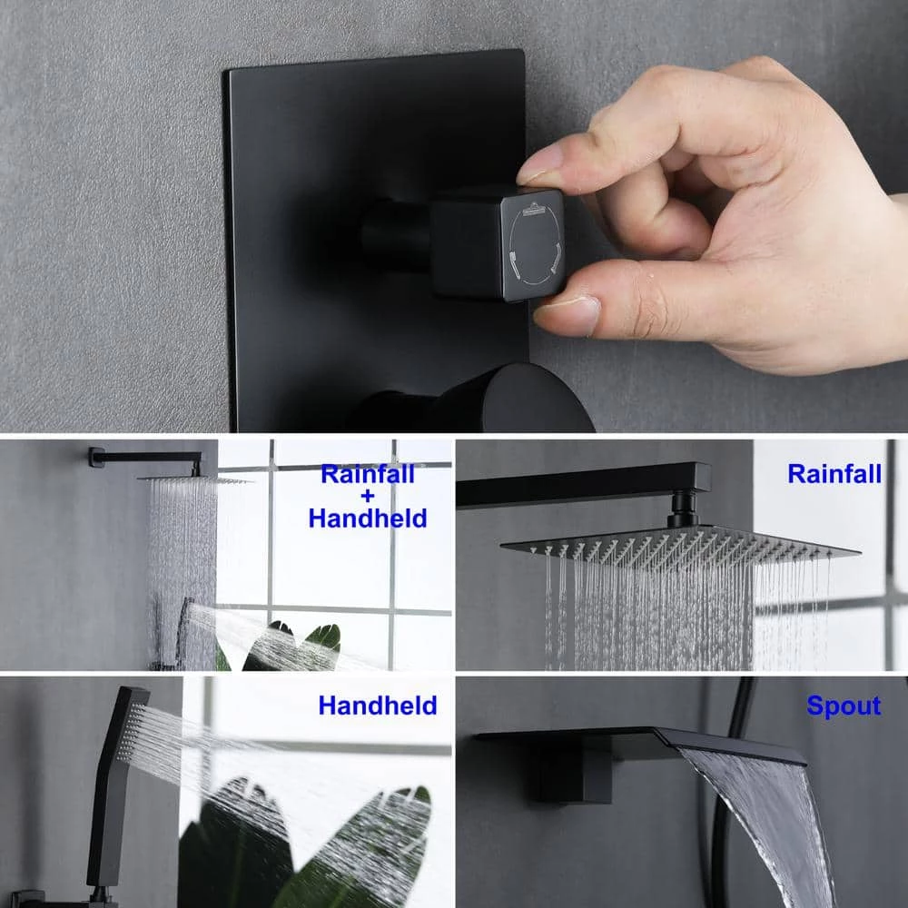 Aurora Decor Pomelo Single-Handle 3-Spray Shower Faucet with 10 in. Wall Mount Shower Head in Matte Black (Valve Included) 4 Aurora Decor Pomelo Single-Handle 3-Spray Shower Faucet with 10 in. Wall Mount Shower Head in Matte Black (Valve Included) - Image 4