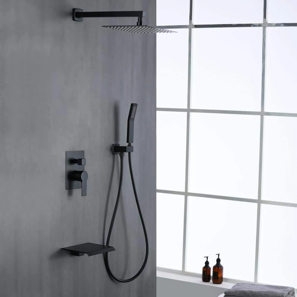 Aurora Decor Pomelo Single-Handle 3-Spray Shower Faucet with 10 in. Wall Mount Shower Head in Matte Black (Valve Included) 3 Aurora Decor Pomelo Single-Handle 3-Spray Shower Faucet with 10 in. Wall Mount Shower Head in Matte Black (Valve Included) - Image 3