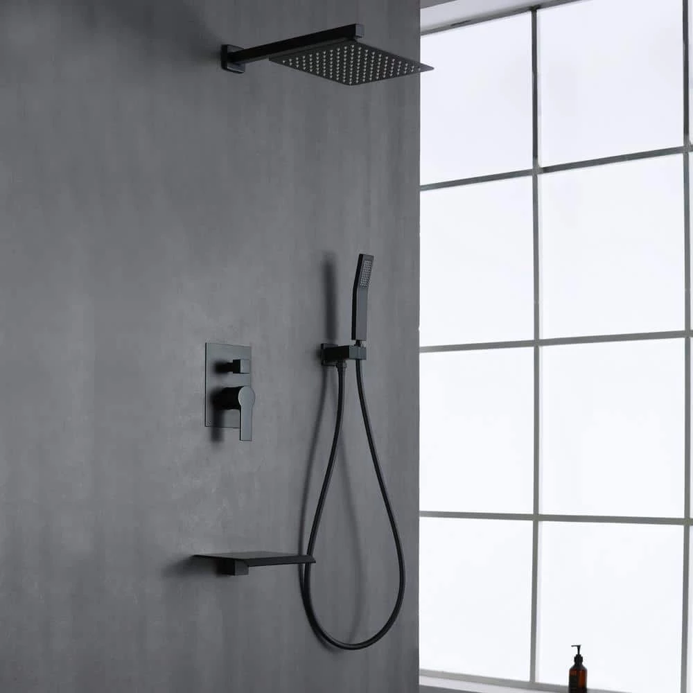 Aurora Decor Pomelo Single-Handle 3-Spray Shower Faucet with 10 in. Wall Mount Shower Head in Matte Black (Valve Included) 2 Aurora Decor Pomelo Single-Handle 3-Spray Shower Faucet with 10 in. Wall Mount Shower Head in Matte Black (Valve Included) - Image 2