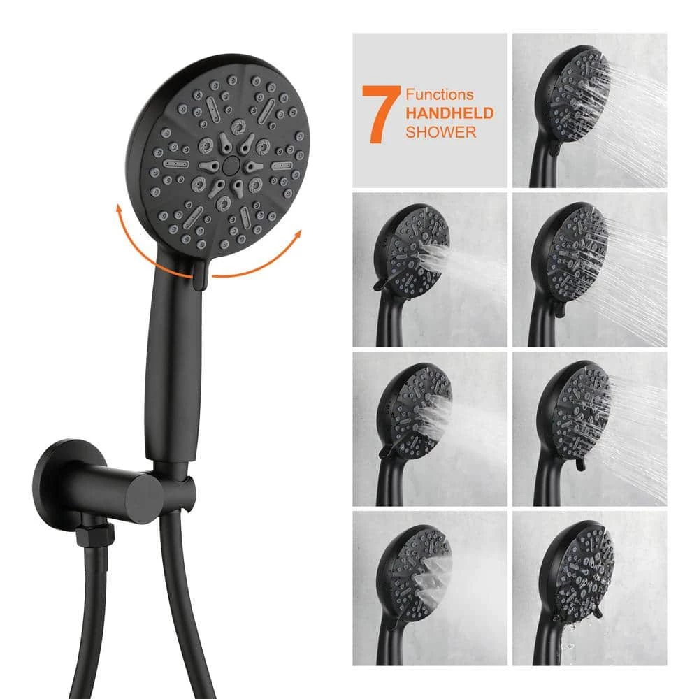 Aurora Decor Lilac Single-Handle 3-Spray Round High Pressure Shower Faucet in Black (Valve Included) 6 Aurora Decor Lilac Single-Handle 3-Spray Round High Pressure Shower Faucet in Black (Valve Included) - Image 6