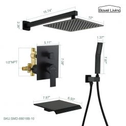 Boyel Living Wall Mount Single-Handle 1-Spray Tub and Shower Faucet in Matte Black - 10 Inch (Valve Included) -Bathroom Faucets Store matte black 10 inch boyel living bathtub shower faucet combos smd 88018b 10 c3 1000