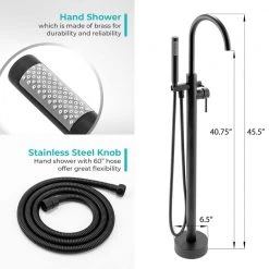 AKDY 1-Handle Freestanding Floor Mount Tub Faucet Bathtub Filler with Hand Shower in Matte Black -Bathroom Faucets Store matte black akdy claw foot tub faucets tf0042 1f 1000