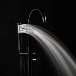 AKDY 1-Handle Freestanding Floor Mount Tub Faucet Bathtub Filler with Hand Shower in Matte Black -Bathroom Faucets Store matte black akdy claw foot tub faucets tf0042 44 1000