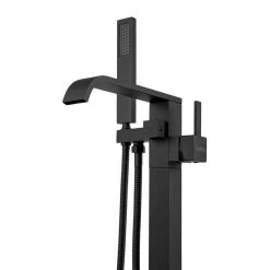 AKDY 1-Handle Freestanding Floor Mount Tub Faucet Bathtub Filler with Hand Shower in Matte Black -Bathroom Faucets Store matte black akdy claw foot tub faucets tf0060 4f 1000