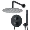 AKDY Round, wall-mounted adjustable rain shower faucet, handheld shower combo, in Matte Black.