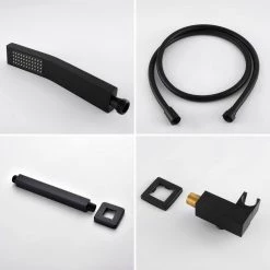 Aurora Decor ACA Single-Handle 1-Spray Square High Pressure Shower Faucet with handheld IN Matte Black(Valve Included) -Bathroom Faucets Store matte black aurora decor shower faucets sfsmdhd2b1mb 1d 1000