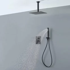 Aurora Decor ACA Single-Handle 1-Spray Square High Pressure Shower Faucet with handheld IN Matte Black(Valve Included) -Bathroom Faucets Store matte black aurora decor shower faucets sfsmdhd2b1mb 31 1000