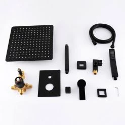 Aurora Decor ACA Single-Handle 1-Spray Square High Pressure Shower Faucet with handheld IN Matte Black(Valve Included) -Bathroom Faucets Store matte black aurora decor shower faucets sfsmdhd2b1mb 76 1000