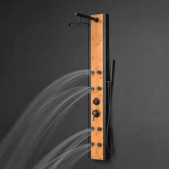 AKDY 57 In. 8-Jet Multifunction Shower Panel System With Adjustable Rainfall Shower Head And Handheld Shower head 13 AKDY 57 In. 8-Jet Multifunction Shower Panel System With Adjustable Rainfall Shower Head And Handheld Shower head -Bathroom Faucets Store matte black bamboo akdy shower towers sp0135 a0 1000