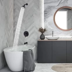 PROOX Single-Handle 1-Spray High Pressure Tub and Shower Faucet with 4 in. Shower Head in Matte Black (Valve Included) -Bathroom Faucets Store matte black bathtub shower faucet combos praf793mb 4f 1000