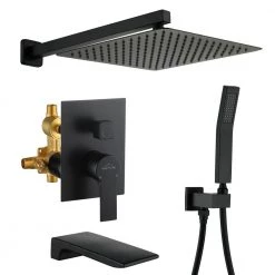 Boyel Living Wall Mount Single-Handle 1-Spray Tub and Shower Faucet with 12 in. Fixed Shower Head in Matte Black (Valve Included)
