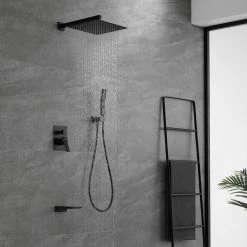 Boyel Living Wall Mount Single-Handle 1-Spray Tub and Shower Faucet with 12 in. Fixed Shower Head in Matte Black (Valve Included) -Bathroom Faucets Store matte black boyel living bathtub shower faucet combos smd 88016b 12 77 1000