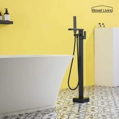 Boyel Living Freestanding Floor Mount Single Handle Waterfall Tub Filler Faucet with Handheld Shower in Matte Black -Bathroom Faucets Store matte black boyel living claw foot tub faucets smd 18037b 31 1000