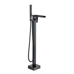 Boyel Living Freestanding Floor Mount Single Handle Waterfall Tub Filler Faucet with Handheld Shower in Matte Black