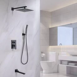 Boyel Living 10 in. Complete Shower System with Bath Tub Faucet and Rough-in Valve in Matte Black -Bathroom Faucets Store matte black boyel living dual shower heads rb0741 31 1000