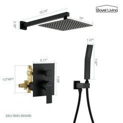 Boyel Living 1-Spray Patterns with 2.5 GPM 10 in. Wall Mount Dual Shower Heads with Pressure Balance Valve in Matte Black -Bathroom Faucets Store matte black boyel living dual shower heads smd 88004b c3 1000