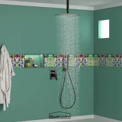 Boyel Living 1-Spray Patterns with 2.5 GPM 12 in. Ceiling Mount Dual Shower Heads with Pressure Balance Valve in Matte Black -Bathroom Faucets Store matte black boyel living dual shower heads smd 88005b 31 1000