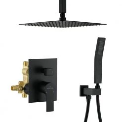 Boyel Living 1-Spray Patterns with 2.5 GPM 12 in. Ceiling Mount Dual Shower Heads with Pressure Balance Valve in Matte Black