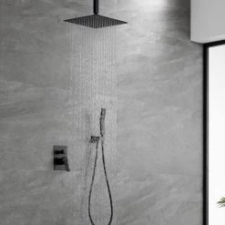 Boyel Living 1-Spray Patterns with 2.5 GPM 12 in. Ceiling Mount Dual Shower Heads with Pressure Balance Valve in Matte Black -Bathroom Faucets Store matte black boyel living dual shower heads smd 88005b 77 1000