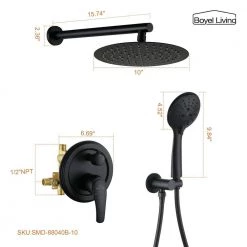 Boyel Living 5-Spray Patterns with 3.2 GPM 10 in. Wall Mount Dual Shower Heads with Rough-In Valve Body and Trim in Matte Black -Bathroom Faucets Store matte black boyel living dual shower heads smd 88040b 10 40 1000