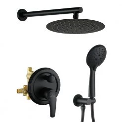 Boyel Living 5-Spray Patterns with 3.2 GPM 10 in. Wall Mount Dual Shower Heads with Rough-In Valve Body and Trim in Matte Black