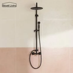 Boyel Living Exposed Pipe Complete Shower System 1-Spray Patterns with 2.5 GPM 8 in. Wall Mount Dual Shower Heads in Matte Black -Bathroom Faucets Store matte black brass boyel living dual shower heads ms bl a3813 mb 31 1000