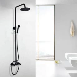 Boyel Living Exposed Pipe Complete Shower System 1-Spray Patterns with 2.5 GPM 8 in. Wall Mount Dual Shower Heads in Matte Black -Bathroom Faucets Store matte black brass boyel living dual shower heads ms bl a3813 mb 44 1000