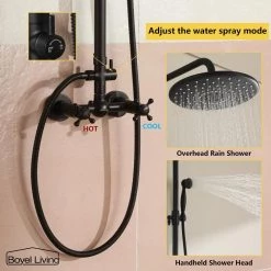 Boyel Living Exposed Pipe Complete Shower System 1-Spray Patterns with 2.5 GPM 8 in. Wall Mount Dual Shower Heads in Matte Black -Bathroom Faucets Store matte black brass boyel living dual shower heads ms bl a3813 mb 4f 1000