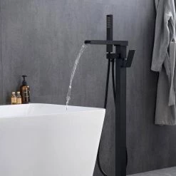 BWE Single-Handle Freestanding Floor Mount Roman Tub Faucet Bathtub Filler with Hand Shower in Matte Black -Bathroom Faucets Store matte black bwe claw foot tub faucets a 97007 black 40 1000
