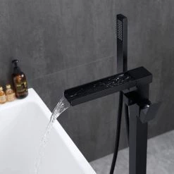 BWE Single-Handle Freestanding Floor Mount Roman Tub Faucet Bathtub Filler with Hand Shower in Matte Black -Bathroom Faucets Store matte black bwe claw foot tub faucets a 97007 black 66 1000