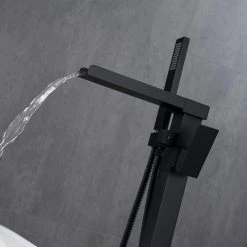 BWE Single-Handle Freestanding Floor Mount Roman Tub Faucet Bathtub Filler with Hand Shower in Matte Black -Bathroom Faucets Store matte black bwe claw foot tub faucets a 97007 black 77 1000